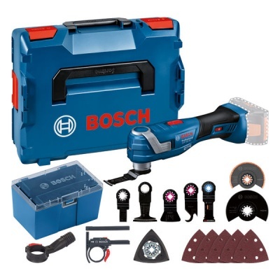 Conjunto de ferramentas Bosch multimaster azul com acessórios e caixa