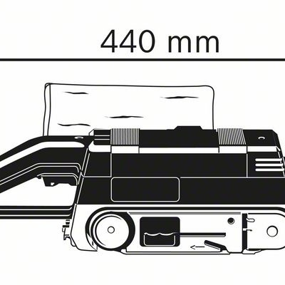 Máquina lixadora de cinta preta e branca com correia de lixar e dimensões 440x130 mm