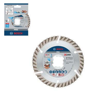 Disco de serra circular Bosch PRO X-LOCK 115 mm e embalagem azul e cinza
