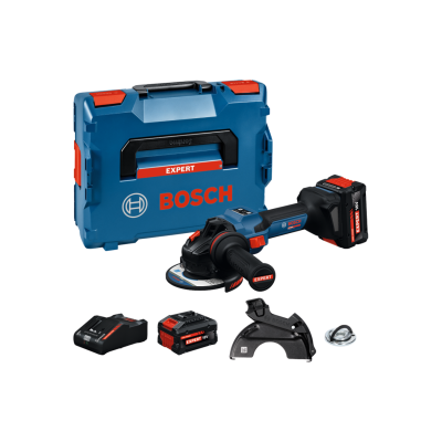 Conjunto de ferramenta Bosch com esmerilhadeira, bateria, carregador e estojo rígido azul