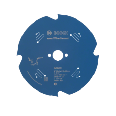 Disco de serra circular azul BOSCH com texto branco