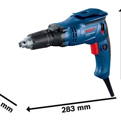 Parafusadora eléctrica Bosch Professional azul e preta com medidas