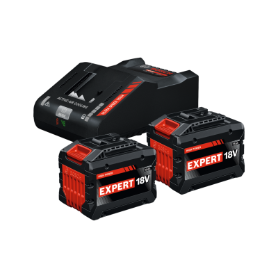 Carregador Bosch preto com duas baterias Expert 18V em preto e vermelho