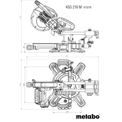Desenho técnico de serra de corte KGS 216 M com marca metabo