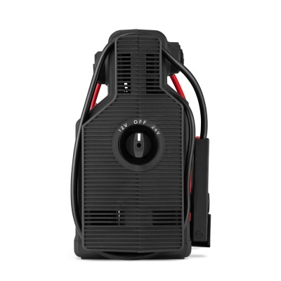 Dispositivo elétrico preto com botão rotativo e cabos