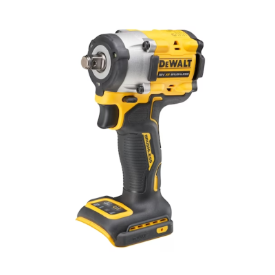 Chave de impacto a bateria DEWALT amarela e preta com punho preto texturizado