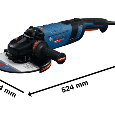 Máquina de corte Bosch azul e preta com disco de corte e punho lateral.