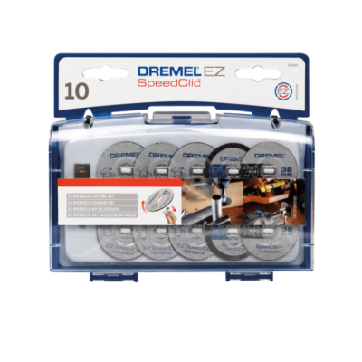 Conjunto Dremel EZ SpeedClic com 10 discos de corte em embalagem plástica transparente