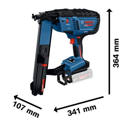 Ferramenta eléctrica Bosch EXPERT sem fio azul e preta com dimensões marcadas
