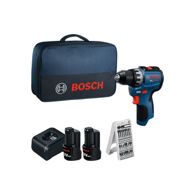 Conjunto BOSCH com mala, furadeira, baterias, carregador e brocas