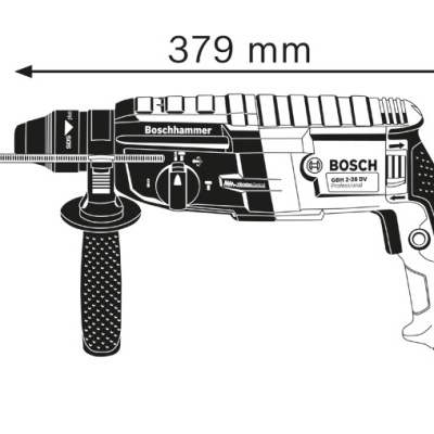 Martelo perfurador elétrico Bosch preto e branco com cabo preto e empunhadura lateral texturizada