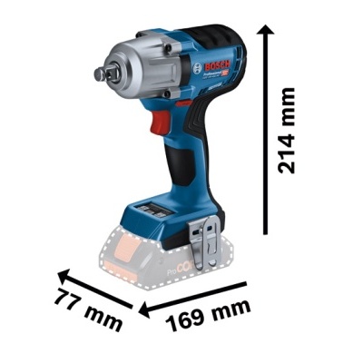 Ferramenta elétrica azul e preta Bosch GDS 18 V-LI HT com dimensões