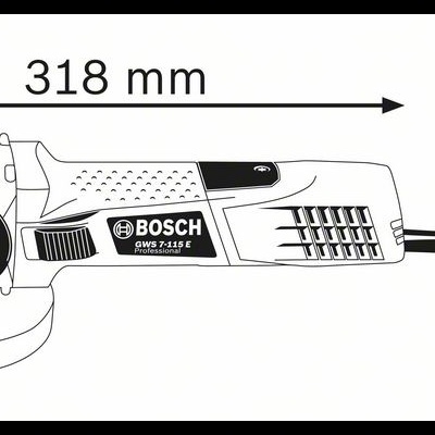 Rebarbadora Bosch GWS 7-115 E branco e preto com medidas 318mm x 103mm