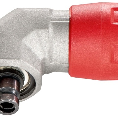 Conector metálico prateado com acabamento vermelho plástico