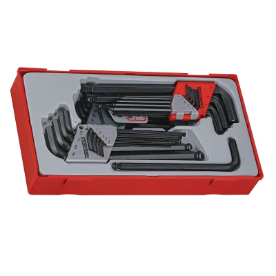 Conjunto de chaves hexagonais em caixa vermelha com tampa transparente