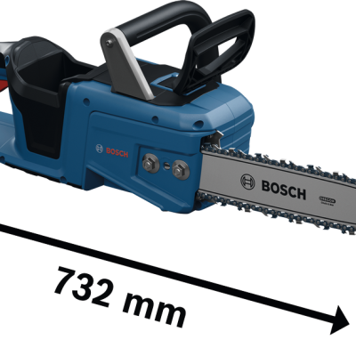Moto-serra eléctrica BOSCH azul e preto com corrente e barra de corte