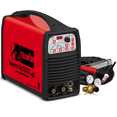 Soldador TIG inverter TELWIN Superior Tig 322 AC/DC vermelho com cabos e regulador de pressão.