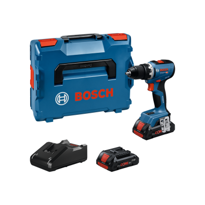 Conjunto de ferramentas Bosch com mala azul, furadeira, carregador e bateria