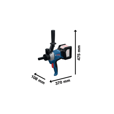 Ferramenta elétrica azul e preta com empunhadura, dimensões indicadas, marca Bosch e modelo visível