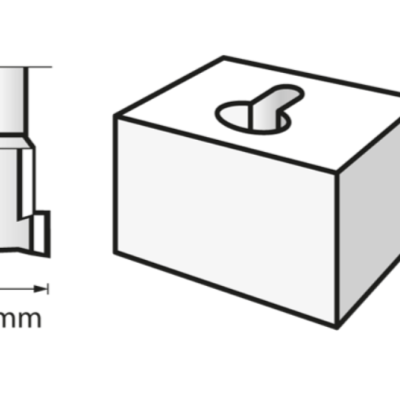 Desenho técnico de ferramenta de corte e cubo com ranhura correspondente