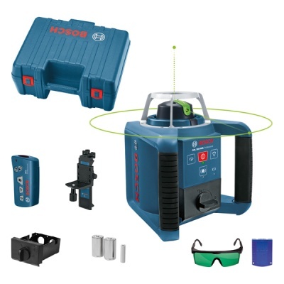 Conjunto de nível laser rotativo Bosch azul com acessórios e caixa