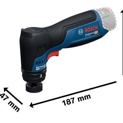 Ferramenta elétrica Bosch Professional GSS 12V-32 azul e preto com dimensões em fundo branco