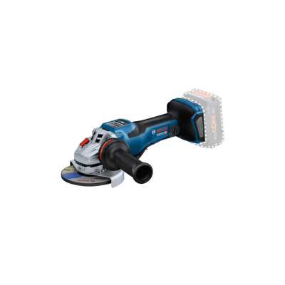 Esmerilhadora angular azul e preta com disco de corte e pega lateral