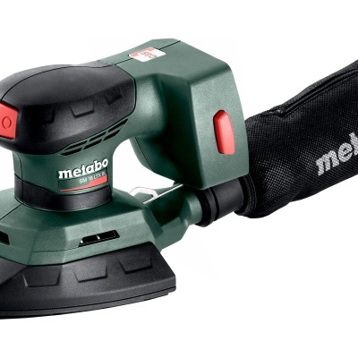 Lixadora elétrica portátil Metabo verde e preta com saco coletor preto