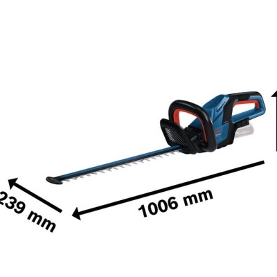 Aparador de sebes elétrico azul escuro com lâmina dentada e pega ergonómica