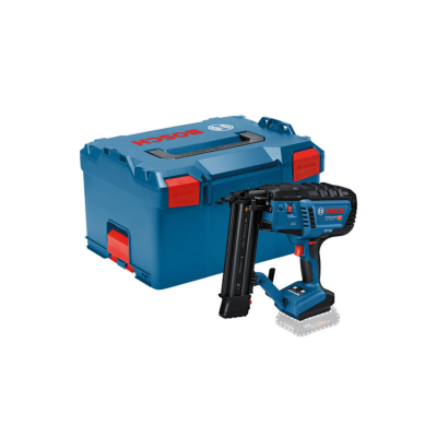 Caixa de ferramentas azul Bosch com fechos vermelhos e furadeira/parafusadora azul e preta Bosch