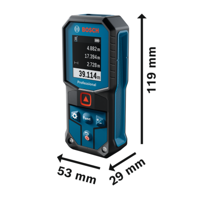 Medidor laser Bosch profissional azul e preto com ecrã digital e botões