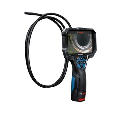 Endoscópio Bosch com cabo flexível preto e pega ergonómica azul e preta