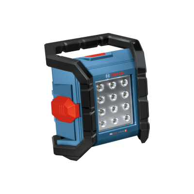 Lanterna LED portátil Bosch azul com moldura preta e painéis de LED frontais