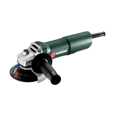 Esmerilhadora elétrica Metabo verde com empunhadura preta e disco abrasivo.