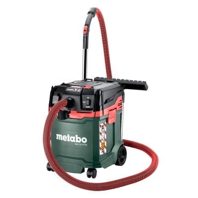 aspirador Metabo verde e vermelho com mangueira