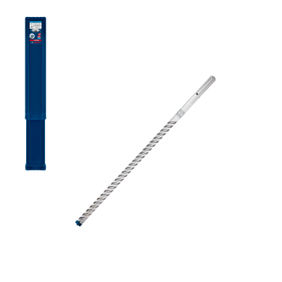 Broca longa para betão prateada com ponta azul e estojo azul