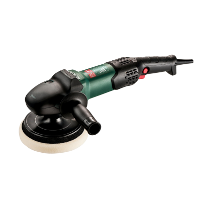 Politriz elétrica preta e verde com disco de espuma branco