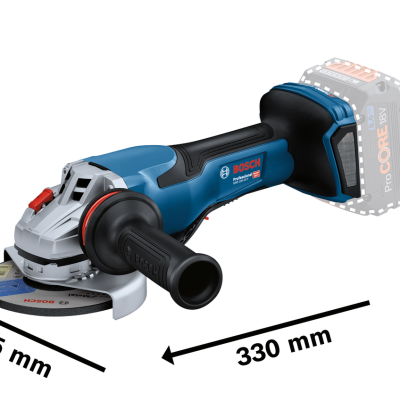 Esmeriladora sem fio azul e preta Bosch Professional GWS 18V-15 SC com disco de corte e empunhadura lateral
