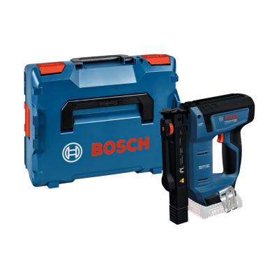 Conjunto Bosch com estojo azul e pistola de grampos profissional