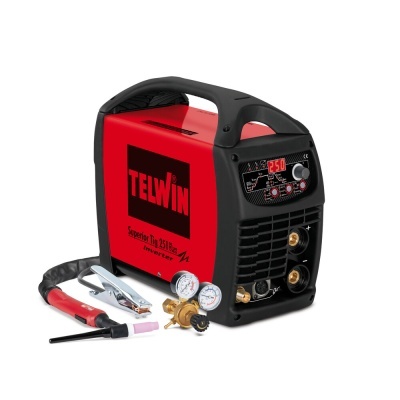 Máquina de soldar TELWIN Superior Tig 2510 AC/DC vermelha e preta com acessórios