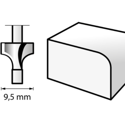 Cortador de madeira metálico de 9,5 mm com desenho do perfil de corte curvo
