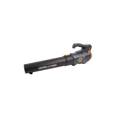Soprador de folhas preto, cinza e amarelo com texto ULTRA AIR POWER