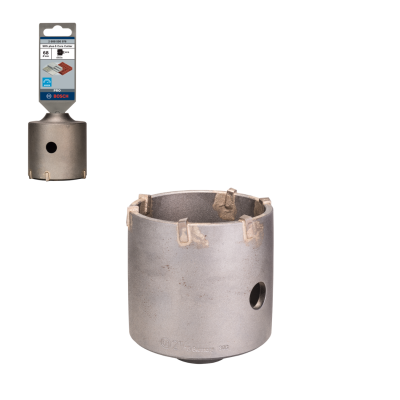 Serra copo Bosch prateada com dentes recortados e etiqueta azul e branca