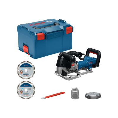 Conjunto de lixadora BOSCH com acessórios e caixa de transporte.
