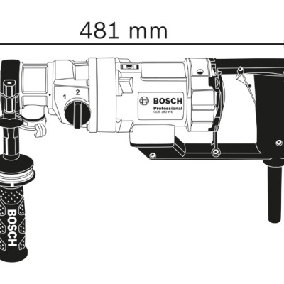 Martelo perfurador Bosch Professional GBH 28 F com punho lateral e dimensões destacadas