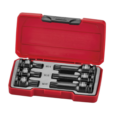 Conjunto de chaves de impacto em caixa vermelha aberta com chaves pretas