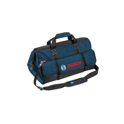 Bolsa de ferramentas BOSCH azul e preta com alças e logótipos em vermelho e branco