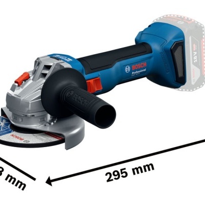 Esmerilhadora Bosch Professional azul e preta com disco e pega lateral