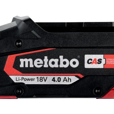 Bateria Metabo Li-Power 18V 4.0 Ah preta com detalhes vermelhos