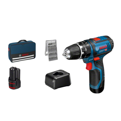 Conjunto furadeira/parafusadora Bosch com acessórios e mala de transporte